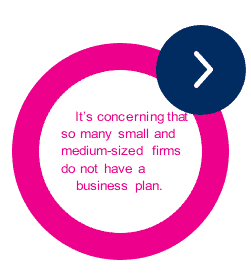 A circle with a thick pink border and a white interior containing text. On the right side of the circle, there's a smaller, fully colored circle with a greater-than sign inside.