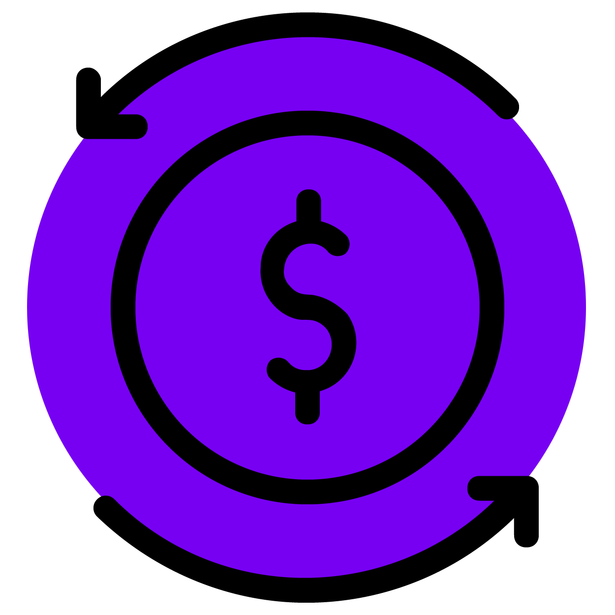 Dollar symbol and rotating arrows symbolizing positive cash flow.