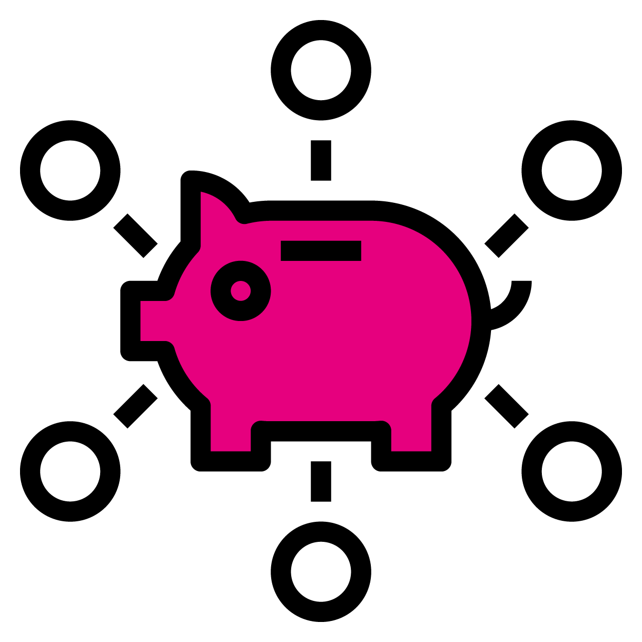 A piggy bank icon that symbolizes funding.