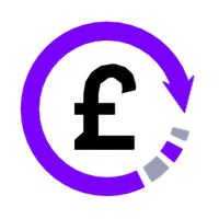 GBP symbol encircled by a circular purple arrow symbolizing positive cash flow.