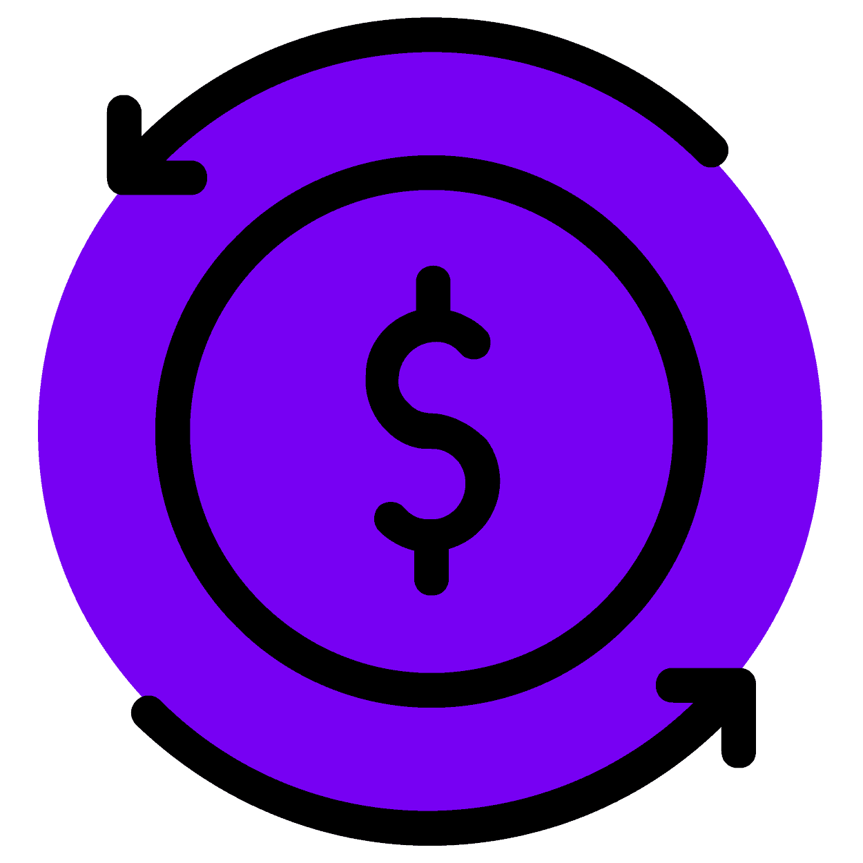 Dollar symbol and rotating arrows symbolizing positive cash flow.