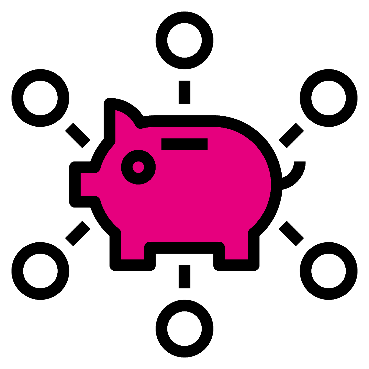 A piggy bank icon that symbolizes funding.