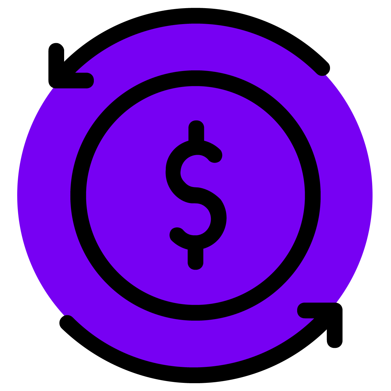 Dollar symbol and rotating arrows symbolizing positive cash flow.