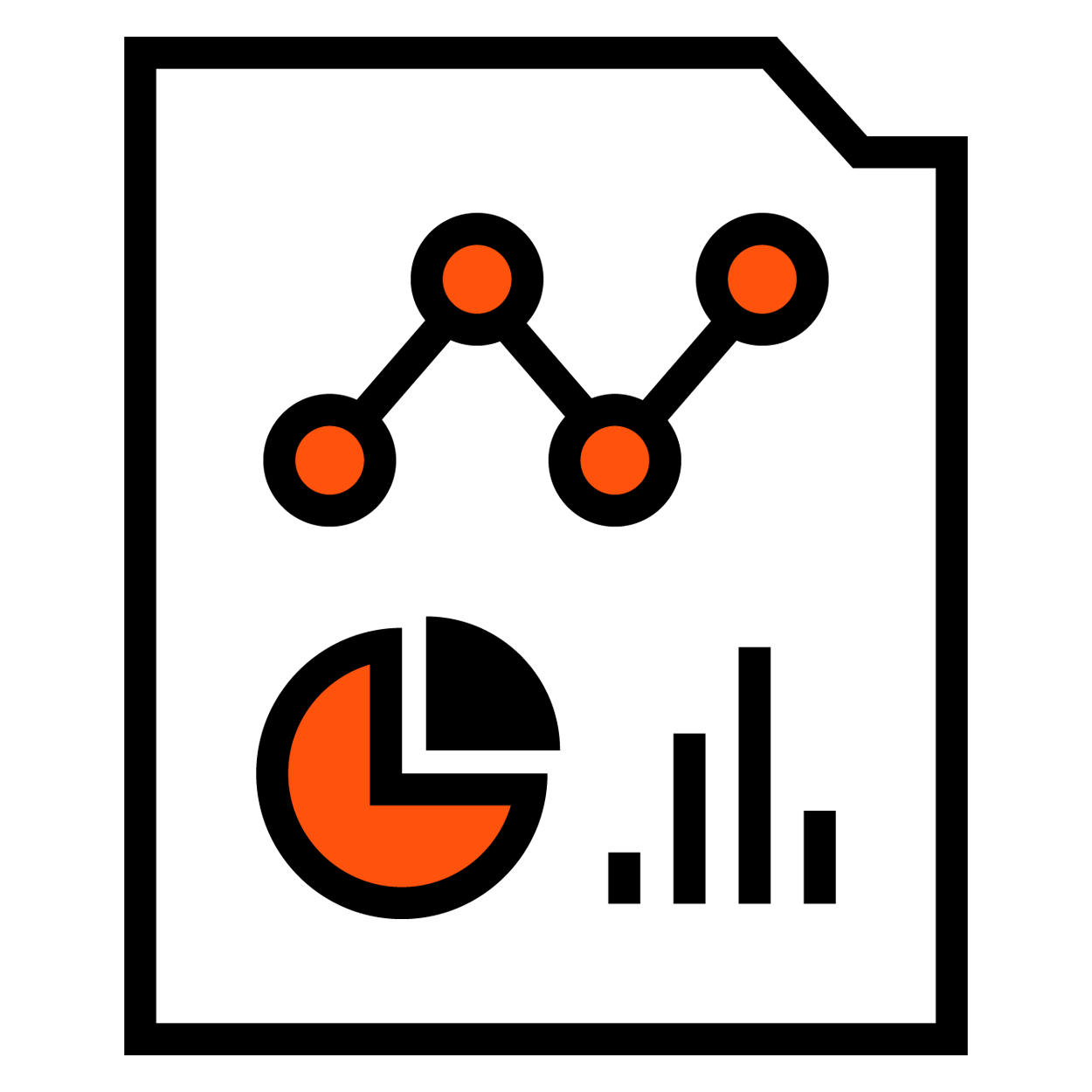 Icon showing various graphs (pie, line & bar) which symbolizes smart reporting.