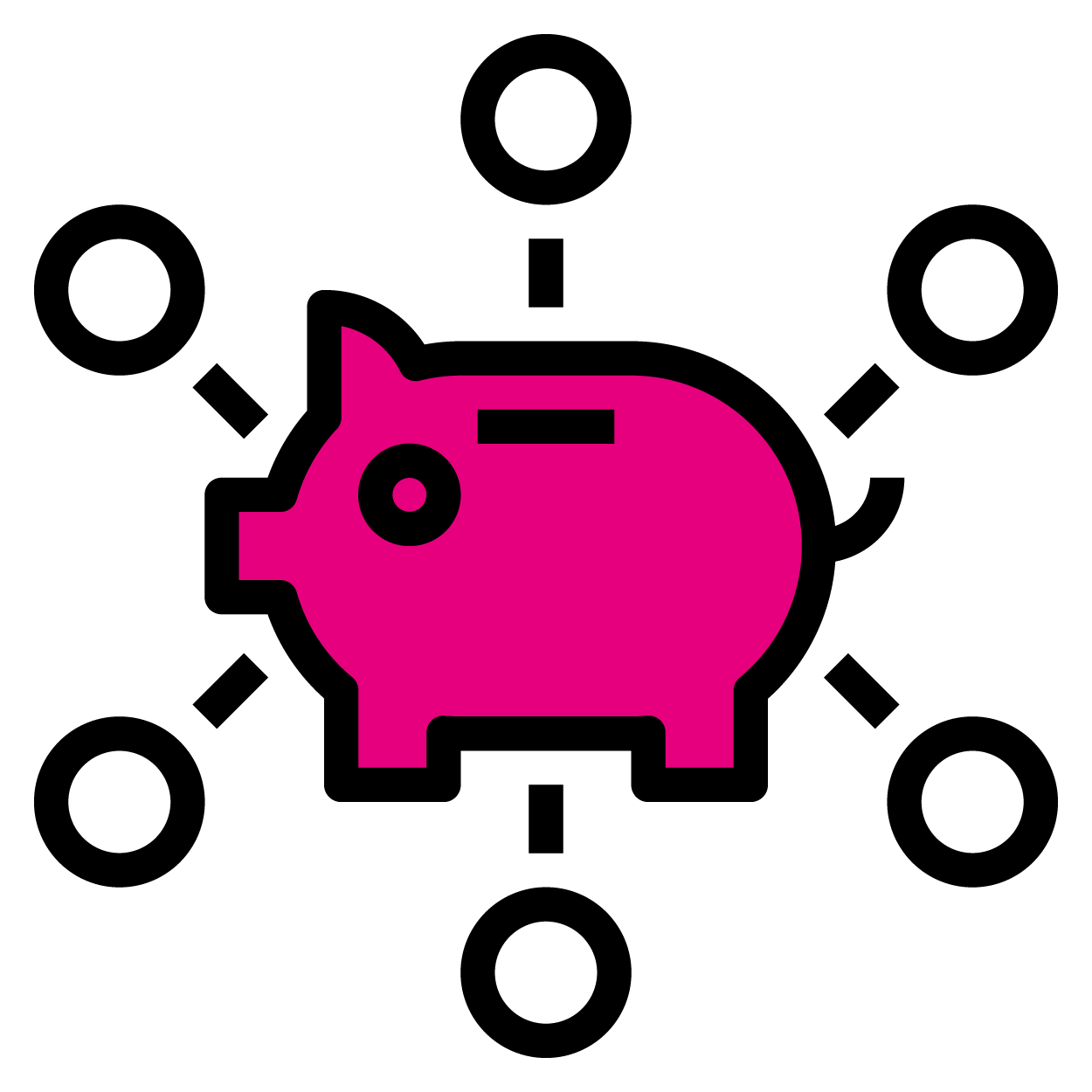 A piggy bank icon that symbolizes funding.