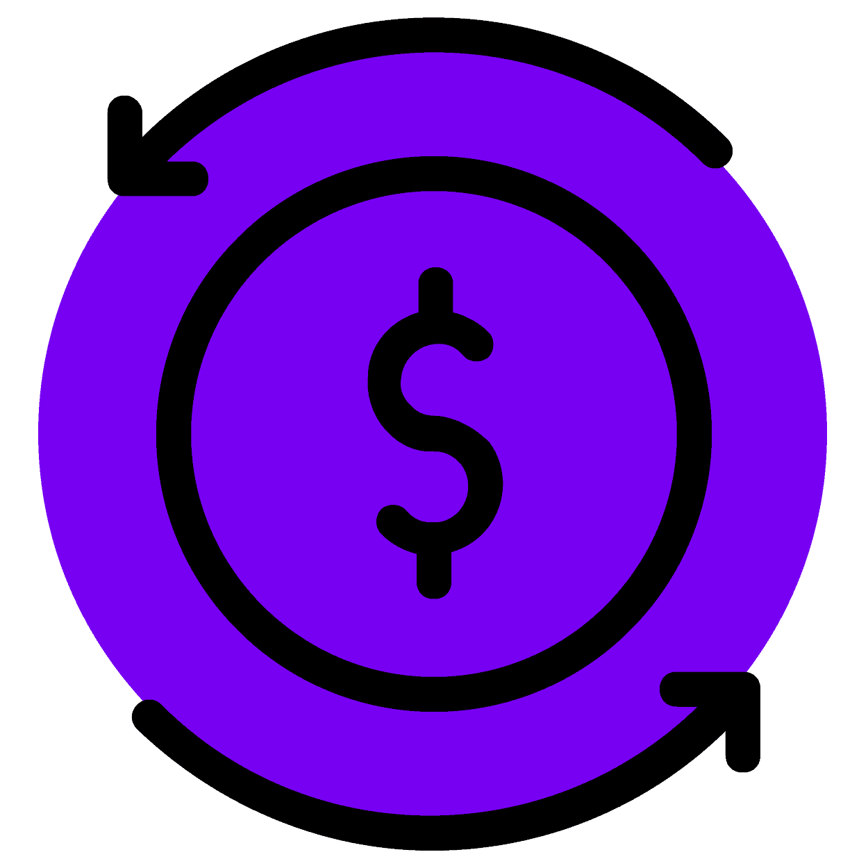 Dollar symbol and rotating arrows symbolizing positive cash flow.