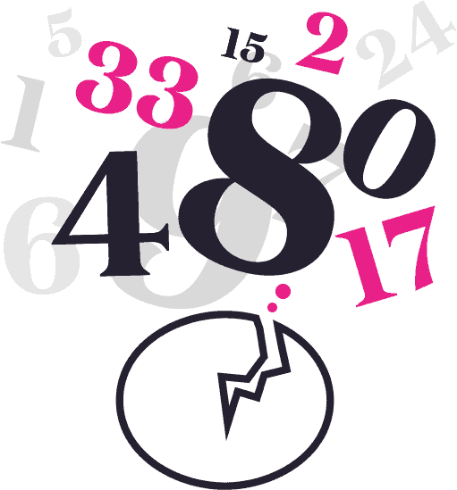 A graphic of numbers that are different sizes and are pink, grey and black in colour.