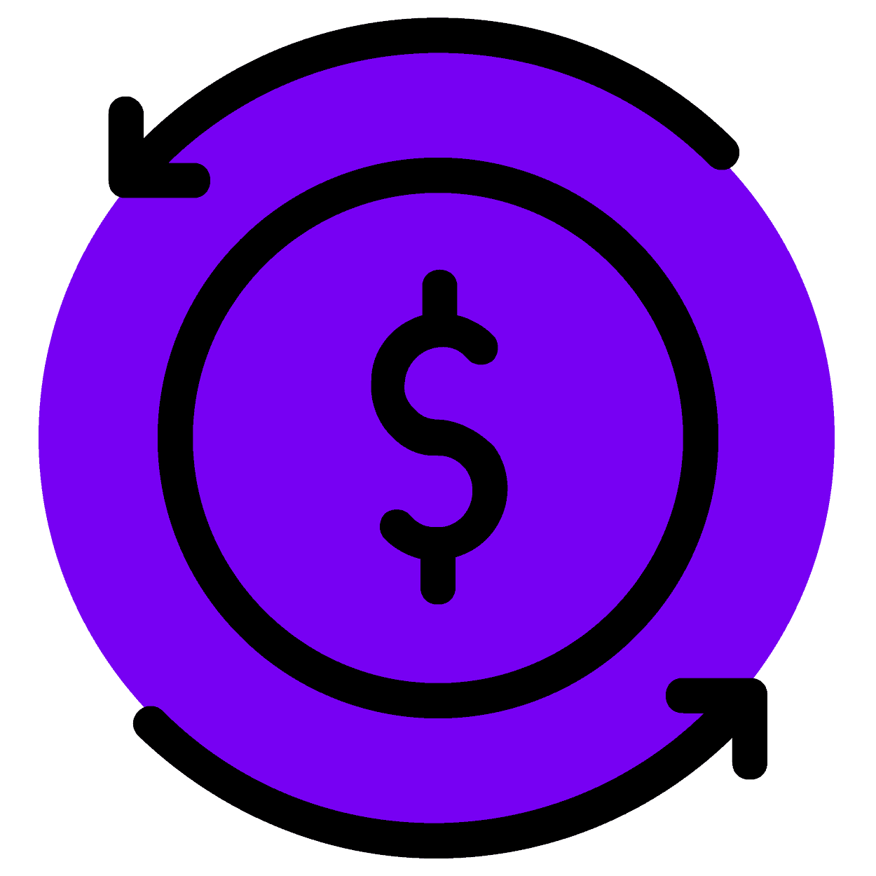 A purple graphic that has arrows going in a circular motion with a dollar sign in the center.
