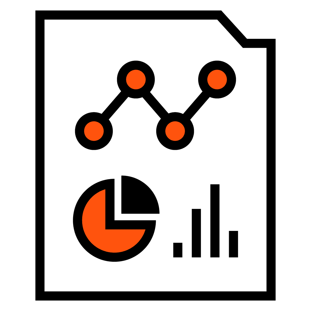 A graphic of a document showing various analytics with orange highlights.